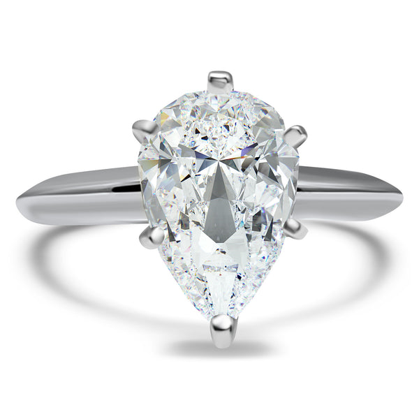 14k White Gold Pear CZ Solitaire Ring Cubic Zirconia Engagement Ring Pear Diamond Simulant Big Bridal
