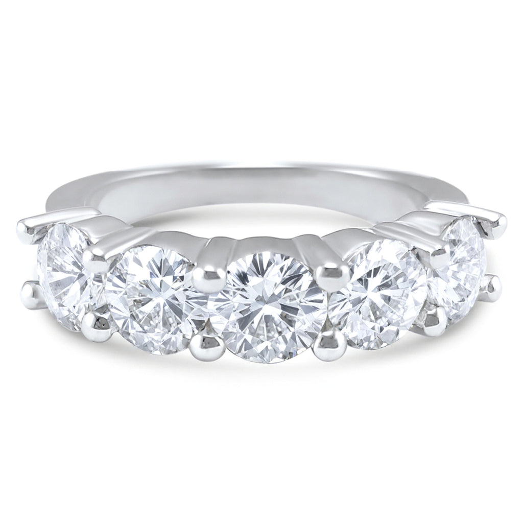 2.5 Carat 5 Stone Lab-Grown Diamond Wedding Band | F Color VS2 | 14k White Gold | Large Stone Anniversary Half Eternity Bridal Ring