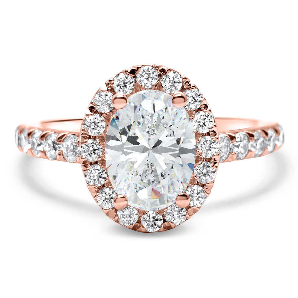 2.8 CTW IGI Certified Oval Diamond Halo Engagement Ring | F Color VS2 | 14k Solid Rose Gold