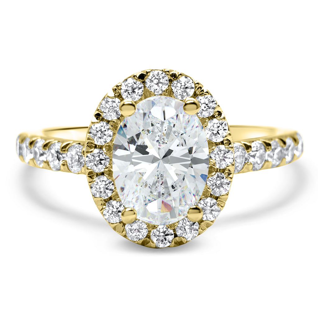 2.8 CTW IGI Certified Oval Diamond Halo Engagement Ring | F Color VS2 | 14k Solid Yellow Gold