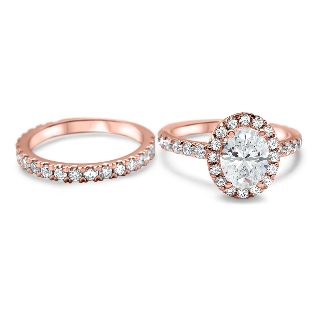 3.3 ctw Diamond Halo Wedding set, Oval  Engagement set, Bridal Set 14k Solid Rose Gold