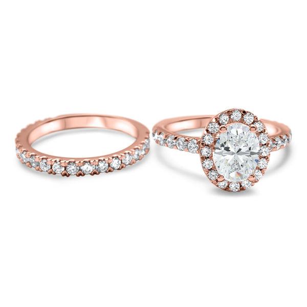 3.3 ctw Diamond Halo Wedding set, Oval  Engagement set, Bridal Set 14k Solid Rose Gold+