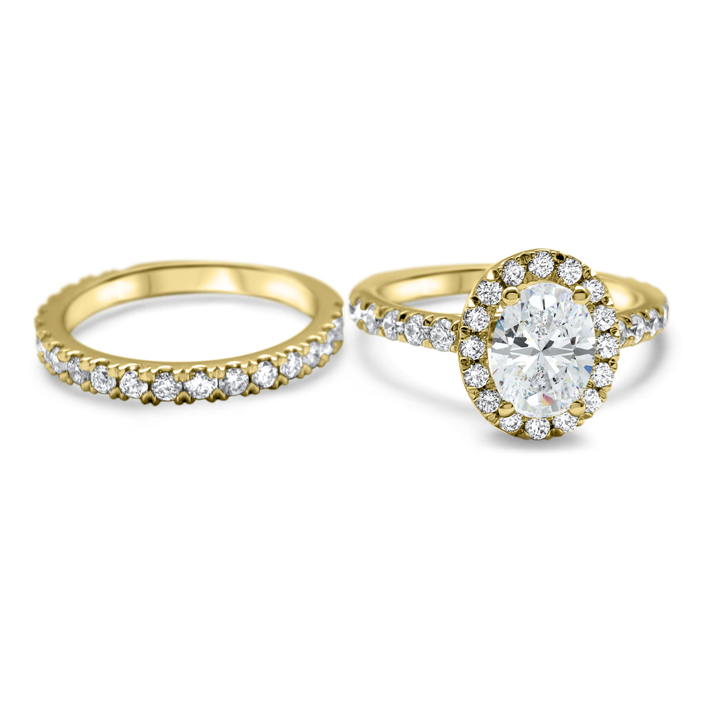 3.3 ctw Diamond Halo Wedding set, Oval  Engagement set, Bridal Set 14k Solid Yellow