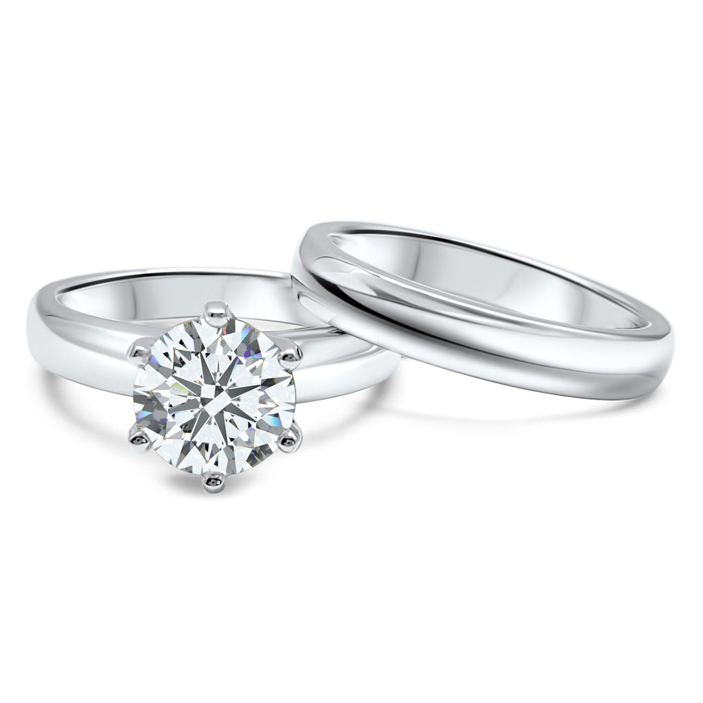 14k White Gold Diamond Bridal Set | IGI Certified | Engagement Ring and Wedding Band