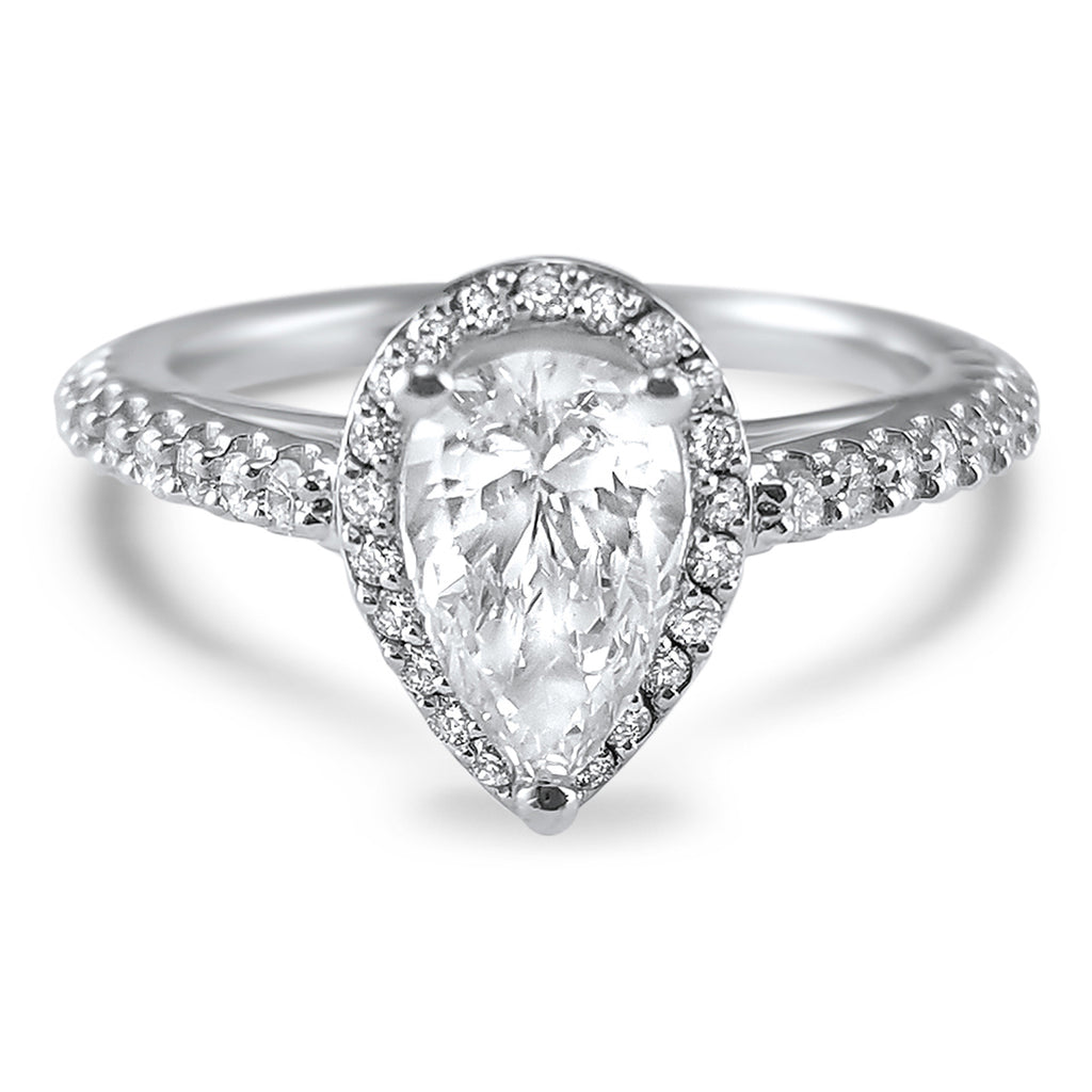 Pear Diamond Halo Engagement Ring Pear Moissanite Wedding Ring 14k White Gold