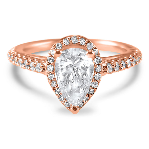 Pear Diamond Halo Engagement Ring | 1, 1.5, or 2 Carat | 14k Rose Gold | IGI Certified