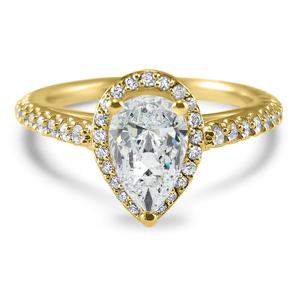 Pear Diamond Halo Engagement Ring Pear Moissanite Wedding Ring 14k Yellow Gold