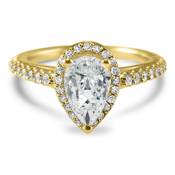 Pear Diamond Halo Engagement Ring | 1, 1.5, or 2 Carat | 14k Yellow Gold | IGI Certified