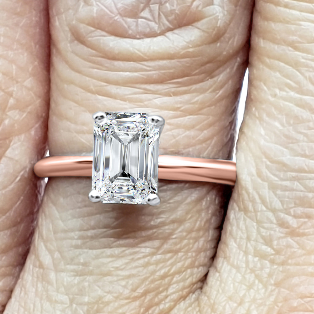 Emerald Rectangle Cut Moissanite Engagement Ring White, Yellow