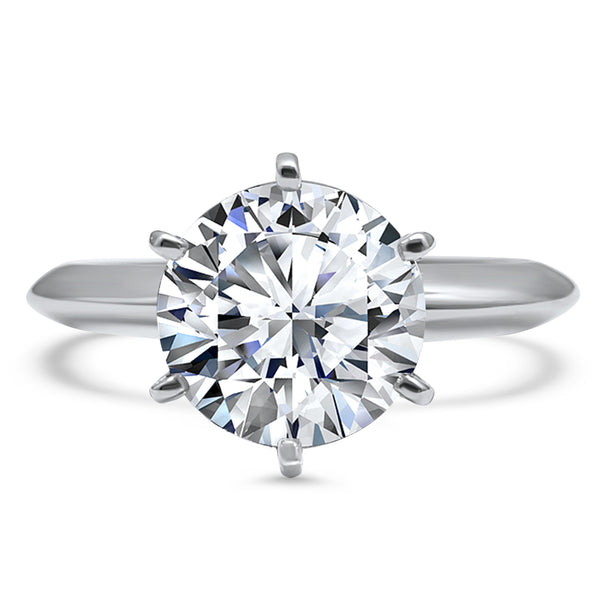 Classic Bridal 14k White Gold Solitaire Engagement Ring - 2 Carat or 3 Carat Round Diamond (6-Prong) IGI Certified