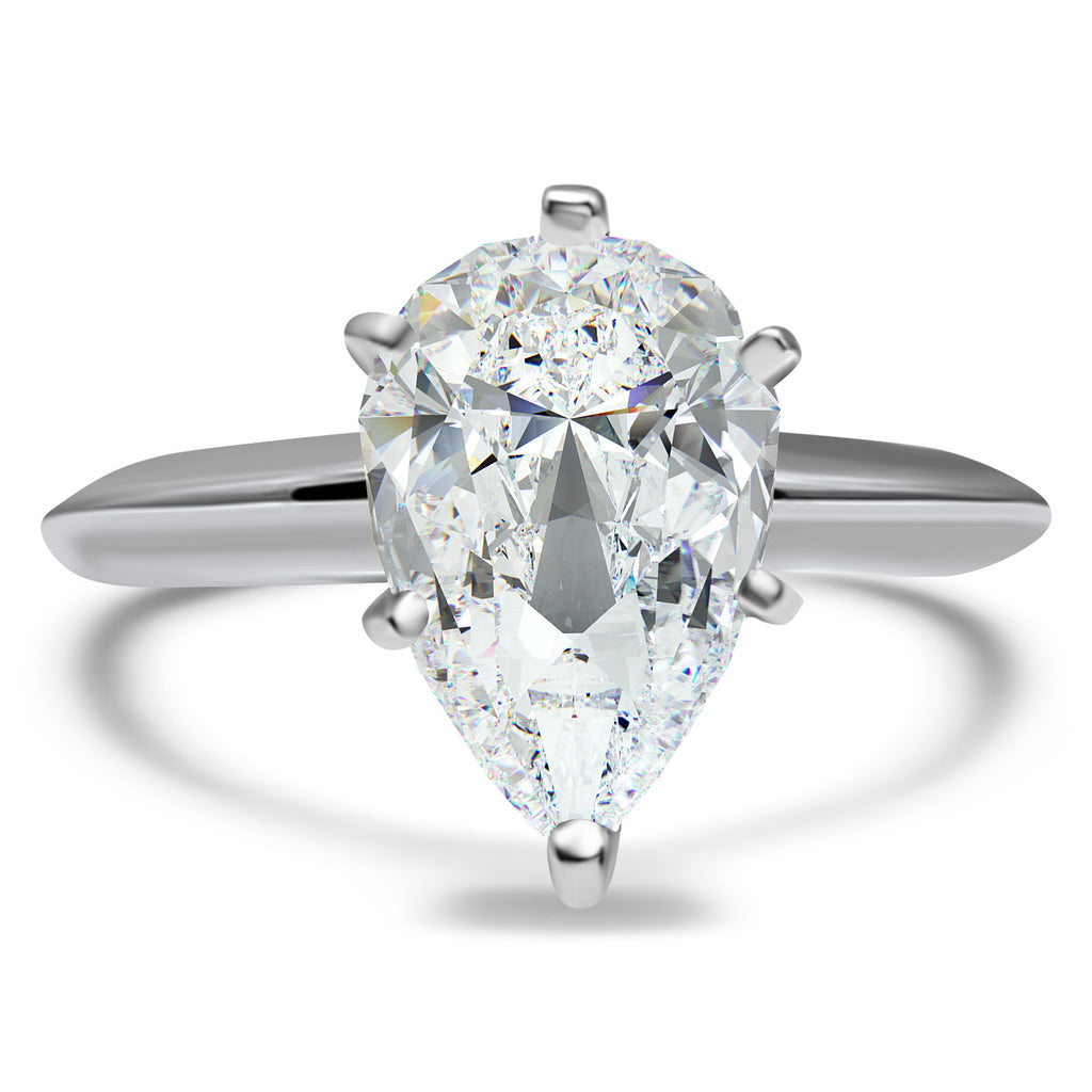 1.5 Carat or 2 Carat Pear Moissanite Solitaire Engagement Ring 14k White Gold Bridal Ring