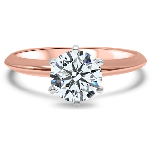 Round CZ Ring 14k Rose Gold Gold Cubic Zirconia Solitaire Engagement 6 prong CZ, 1/2 , 3/4, or 1 Carat Bridal Simple Promise