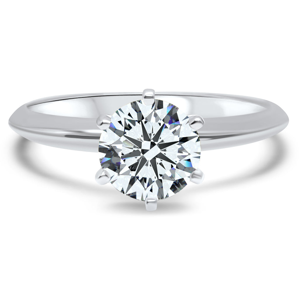 14K White Gold Dainty Moissanite Engagement Ring - 6 Prong Solitaire - Available in 1/4, 1/2, 3/4, and 1 Carat Options