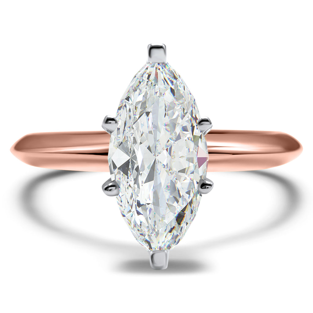 Marquise Moissanite Solitaire Engagement Ring 1 Carat Moissanite Ring 6 Prong 14k Rose Gold