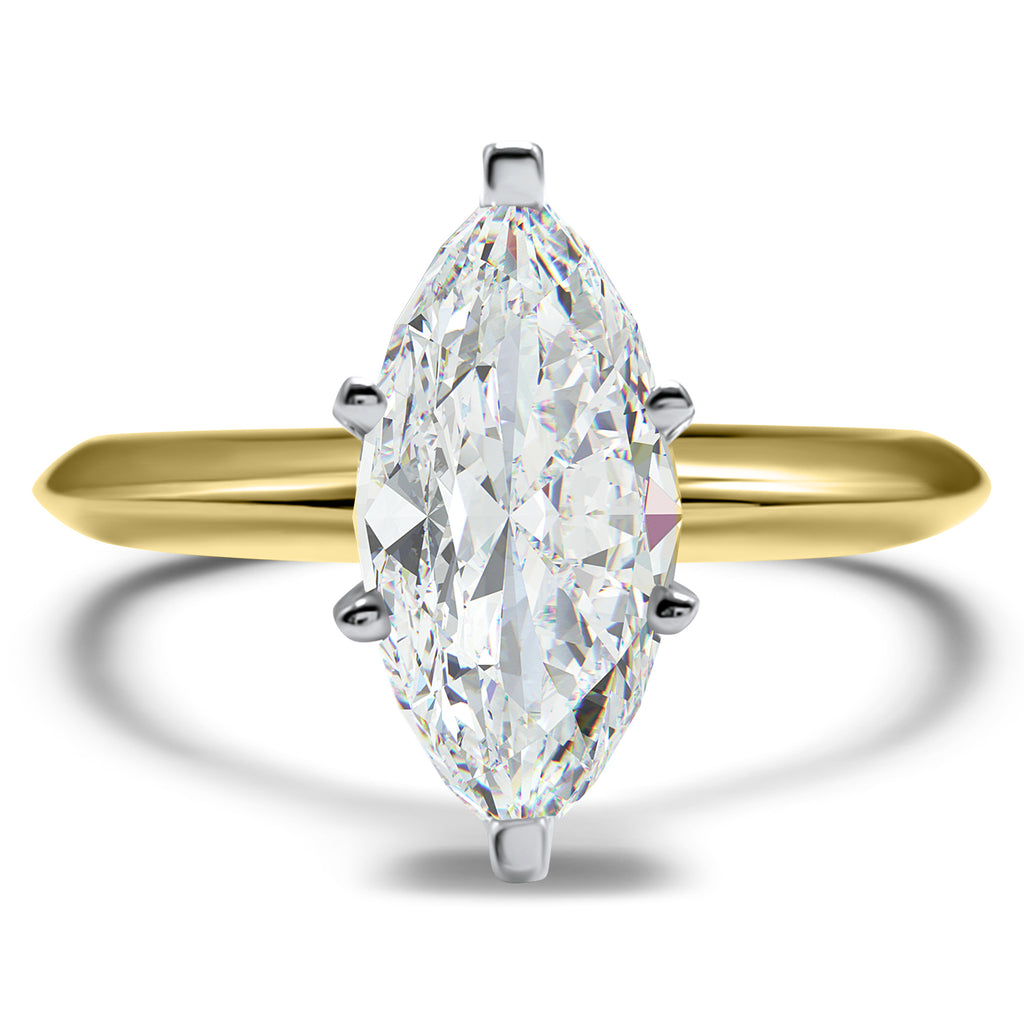 Marquise Moissanite Solitaire Engagement Ring 1 Carat Moissanite Ring 6 Prong 14k Yellow Gold