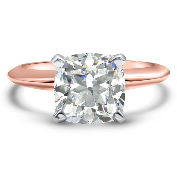 Cushion Cut Engagement Ring 1-2-3 or 4 Carat Moissanite Cushion 14k Rose Gold Solitaire Ring
