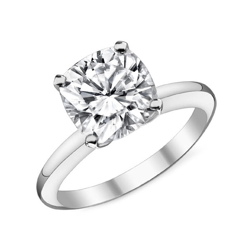 Moissanite Cushion Cut Solitaire Engagement Ring 14k White Gold White Gold 1, 2, 3, or 4 carat