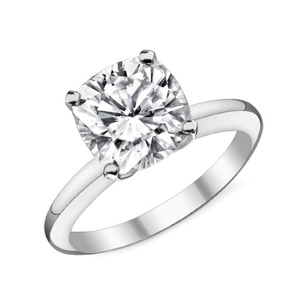 Diamond Cushion Cut Solitaire Engagement Ring 14k White Gold White Gold 1, 2, 3, or 4 carat