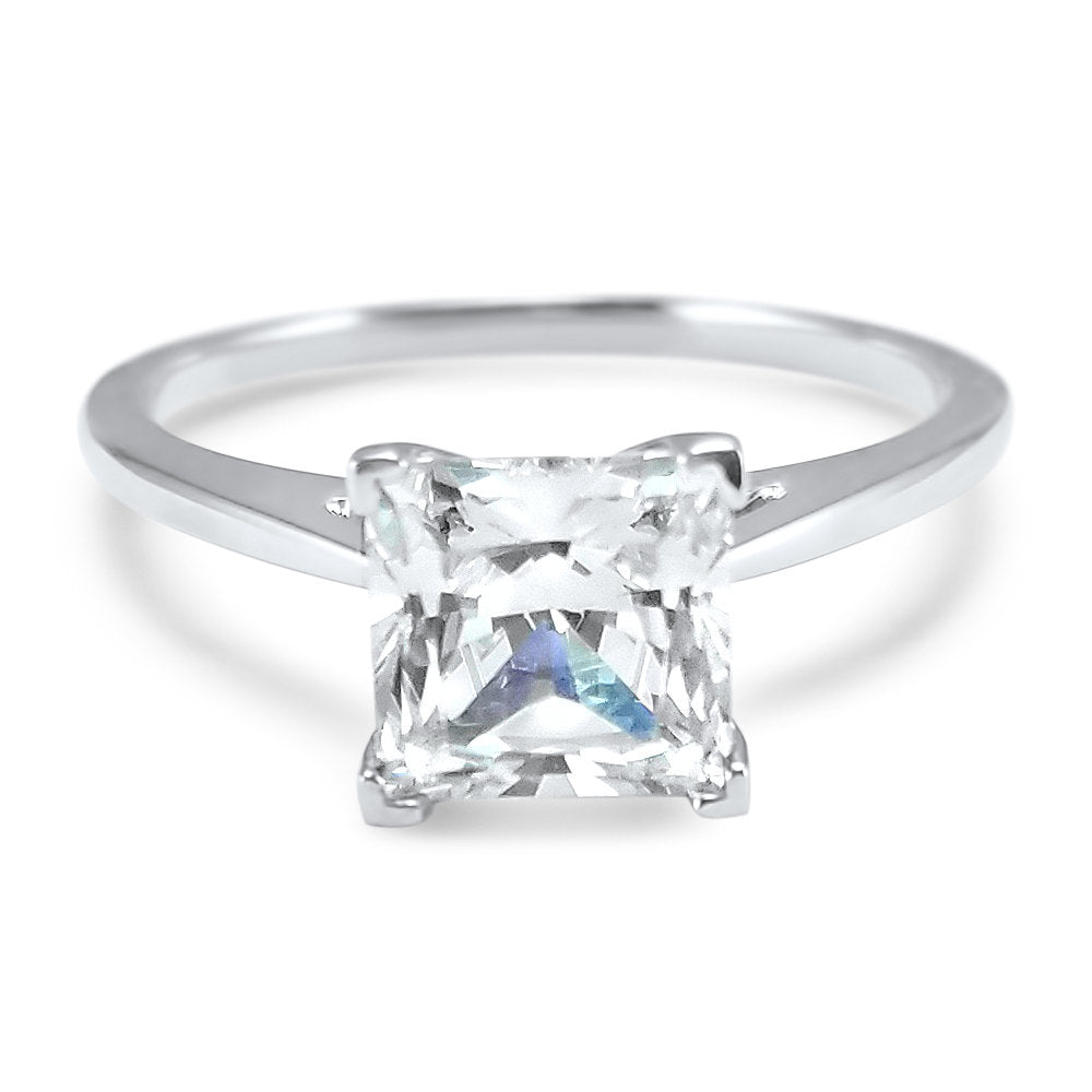 14k White Gold Cathedral Engagement Ring - Square Princess Cut Lab-Grown Diamond Solitaire, 4-Prong Dome Setting