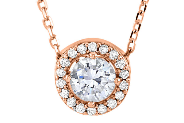 Moissanite and Diamond Halo Necklace 14k White Gold, 14k Rose Gold, 14k Yellow Gold Forever ONE 16 inch chain
