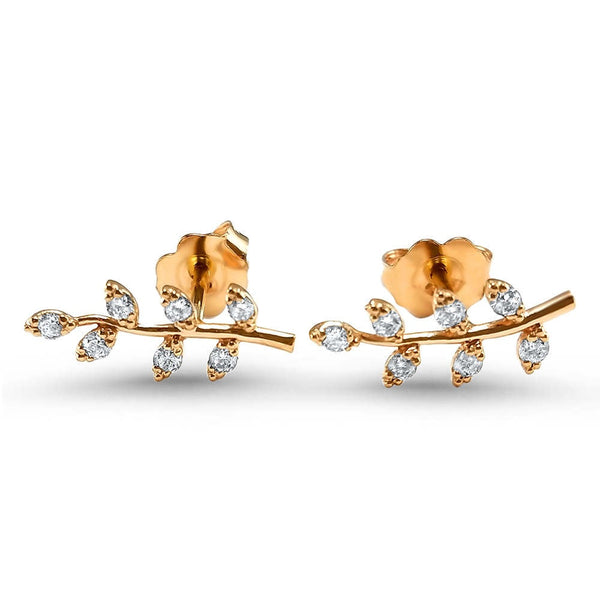 Minimalist Leaf Branch Earrings Pierced Ears Post Diamond 14k Rose Gold 14k Yellow Gold 14k White Gold