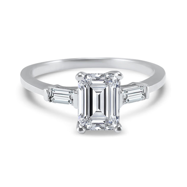 Art Deco 1 Carat Emerald Cut Diamond Engagement Ring | 7x5mm Center Stone with Baguette Accents | IGI Certified | 14k White, Rose, or Yellow Gold