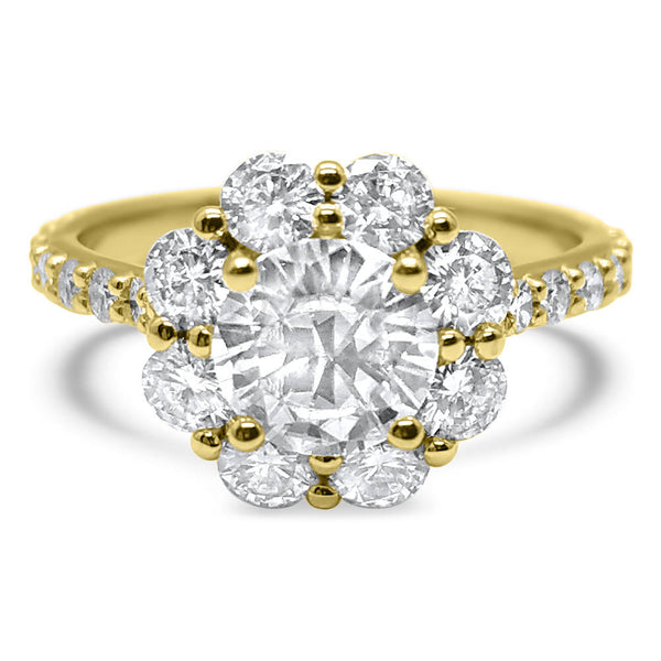 2.12 Carat Flower-Shaped Diamond Cluster Engagement Ring | 14k Yellow Gold | IGI Certified | F Color VS2