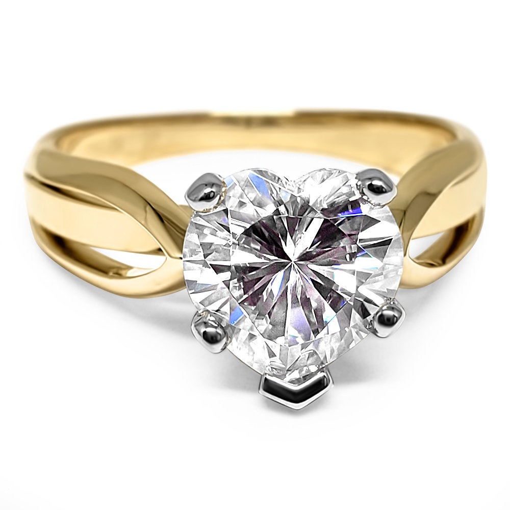 Heart Moissanite Cathedral Solitaire Engagement Ring 14k Yellow Gold