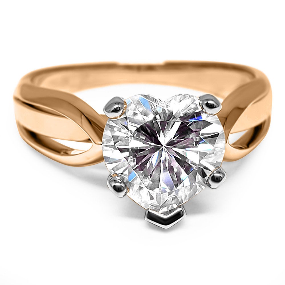 Heart Moissanite Cathedral Solitaire Engagement Ring 14k Rose Gold