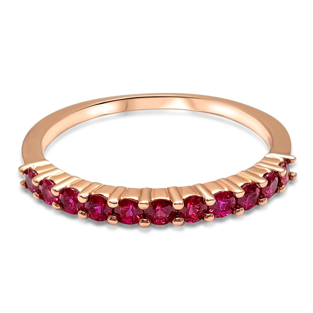 Vintage Style Pear Ruby Stackable Ring with Diamond Halo in 14k Gold