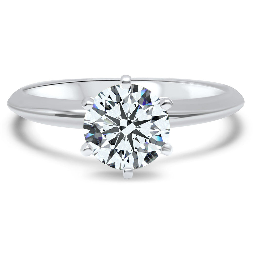 Classic 6-Prong 14K White Gold CZ Engagement Ring - Available in 1/2, 3/4, or 1 Carat Cubic Zirconia Sizes for Bridal