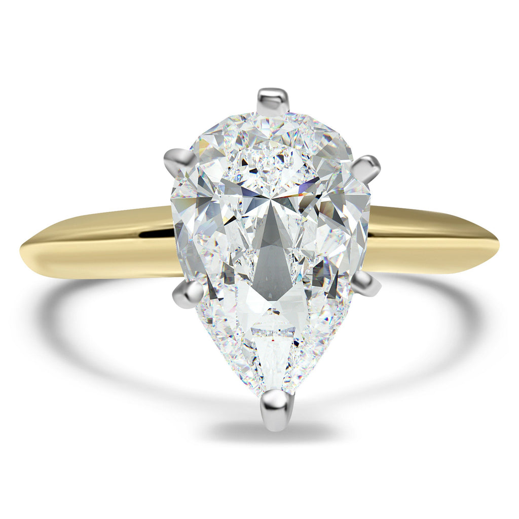 14K Yellow Gold Pear CZ Solitaire Ring Cubic Zirconia Engagement Ring Pear Diamond Simulant Big Bridal