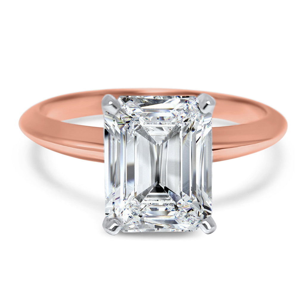 Emerald Cut Solitaire Ring, CZ Cubic Zirconia Engagement14k Rose Gold 2 Carat, 3 carat 4 carat Bridal