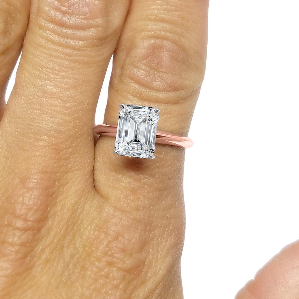 Emerald Cut Solitaire Ring, CZ Cubic Zirconia Engagement14k Rose