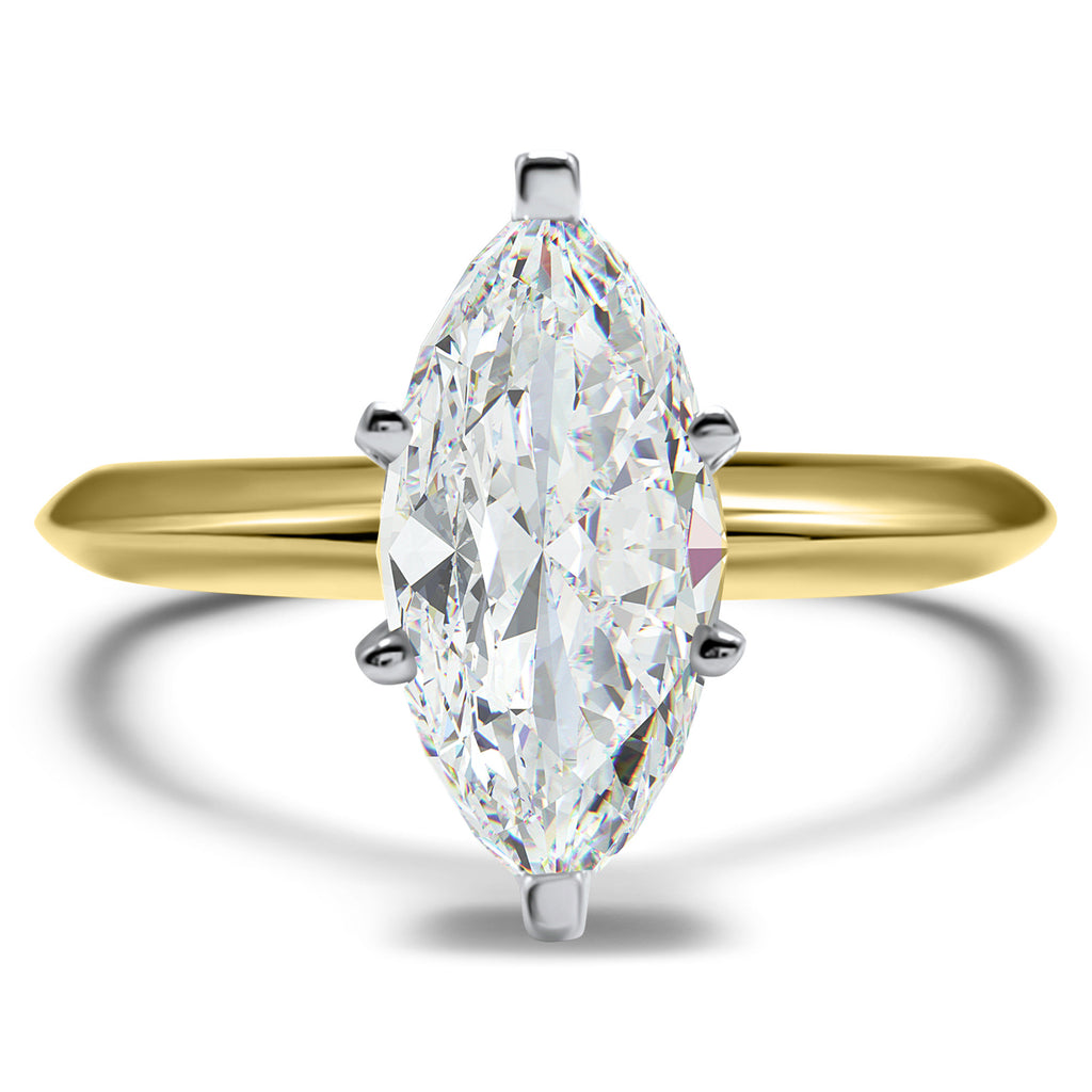 CZ Ring Marquise Cut Engagement Wedding 1 Carat and 1.5 Carat 14K Yellow Gold Solitaire Ring Bridal