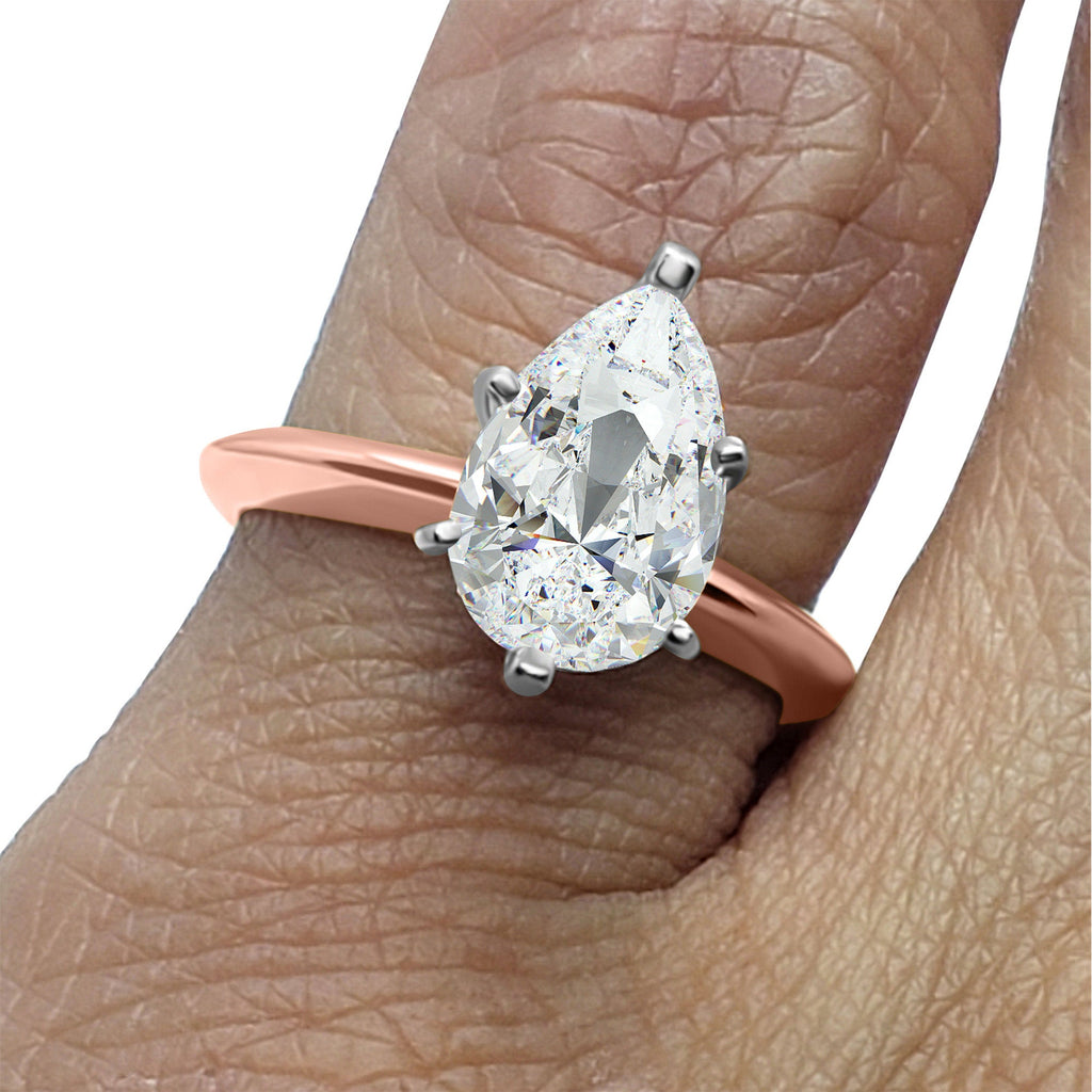 2 Carat CZ Cubic Zirconia Solitaire Engagement Ring 14K White Gold 14K Rose Gold 14K Yellow Gold 4 Prong - Bridal - Round - 8mm 6 / 14K Rose Gold