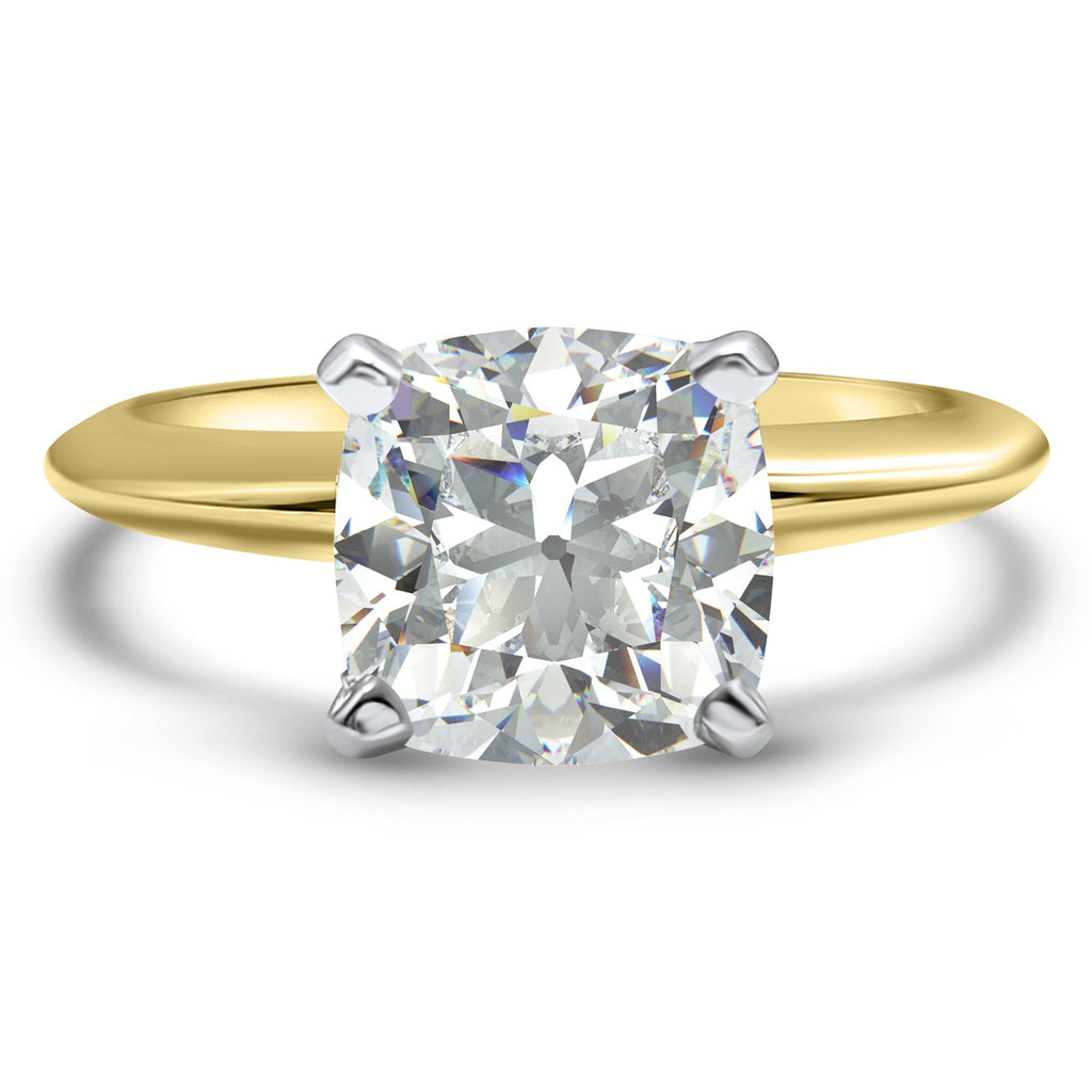 Cushion Cut Engagement Ring 1-2-3 or 4 Carat Moissanite Cushion 14k Yellow Gold Solitaire Ring
