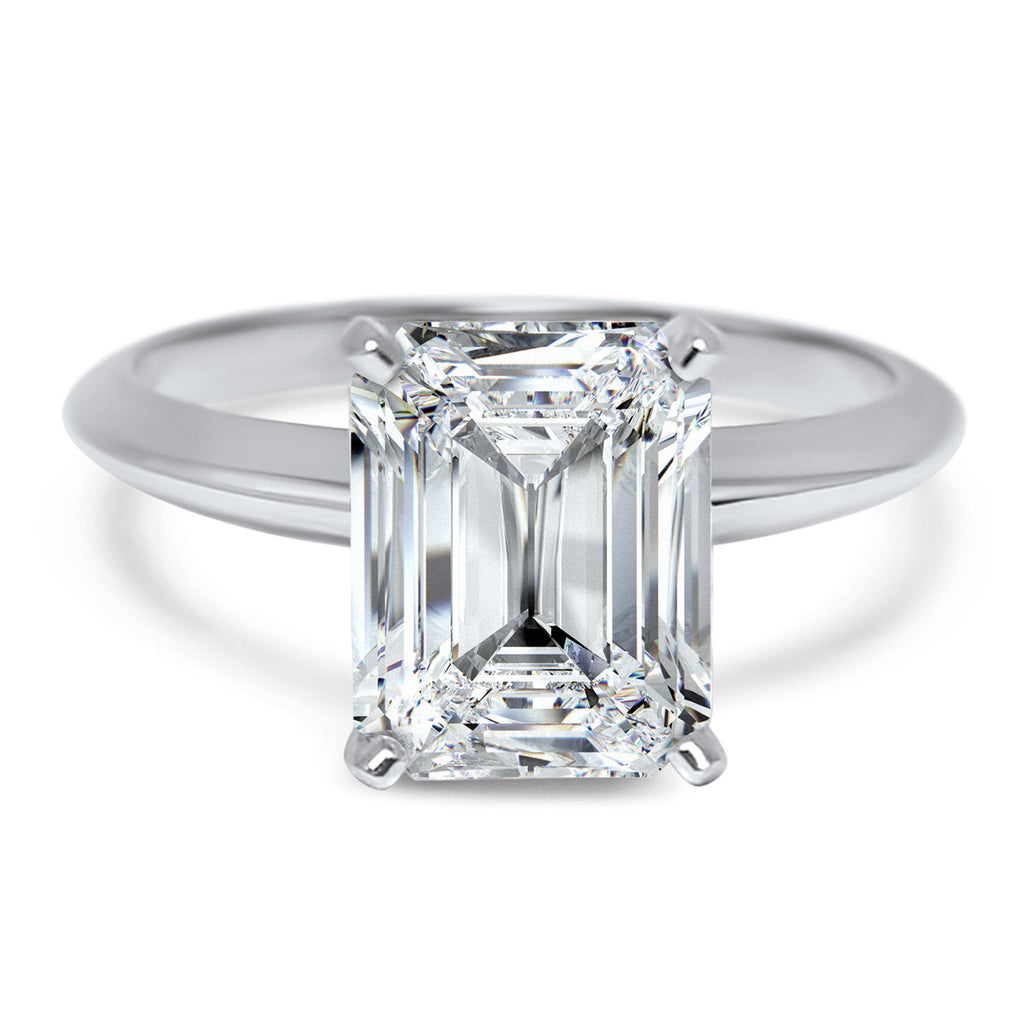 Emerald Cut Solitaire Ring 14k solid White Gold CZ Cubic Zirconia 2 Carat, 3 Carat or,4 Carat