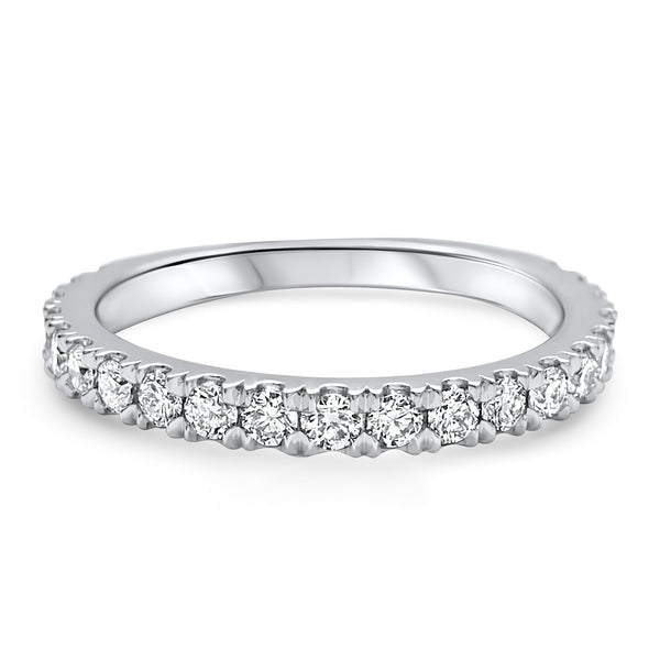 5/8 Carat Art Deco French Set Diamond Wedding Band | 14k White Gold | Matching Halo Ring Band