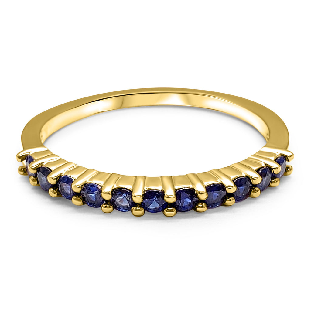 Blue Sapphire Gemstone Stackable Ring 14k Gold Natural September Birthstone Mircro Pave' Band